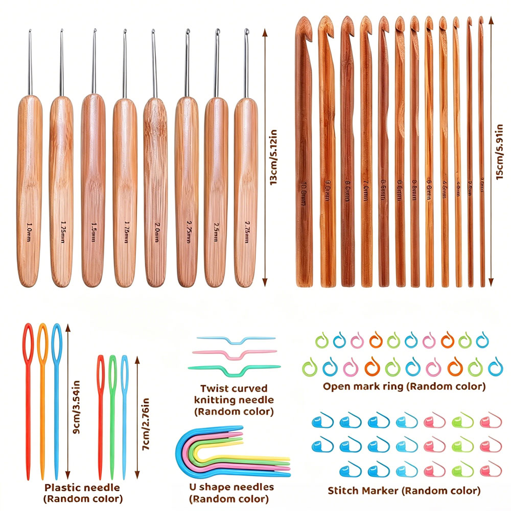 74pcs Bamboo Crochet Hooks Set - огляд і ціна Tool Set